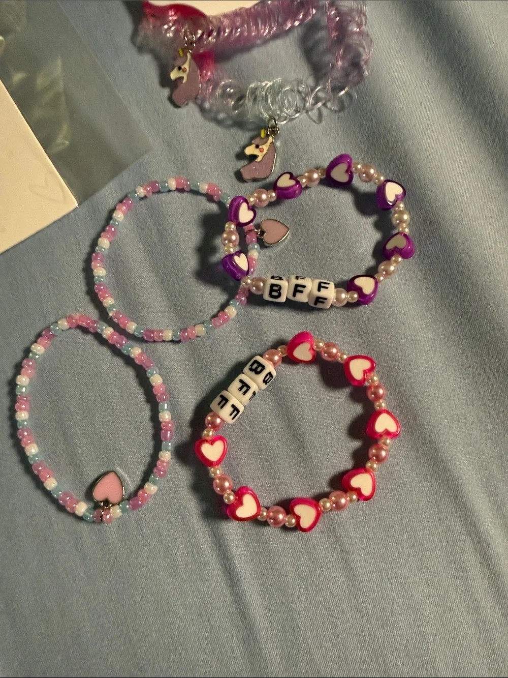 Kids Heart Bead Bracelet Set in Pink & Purple - Cute Letter Beads bff besties